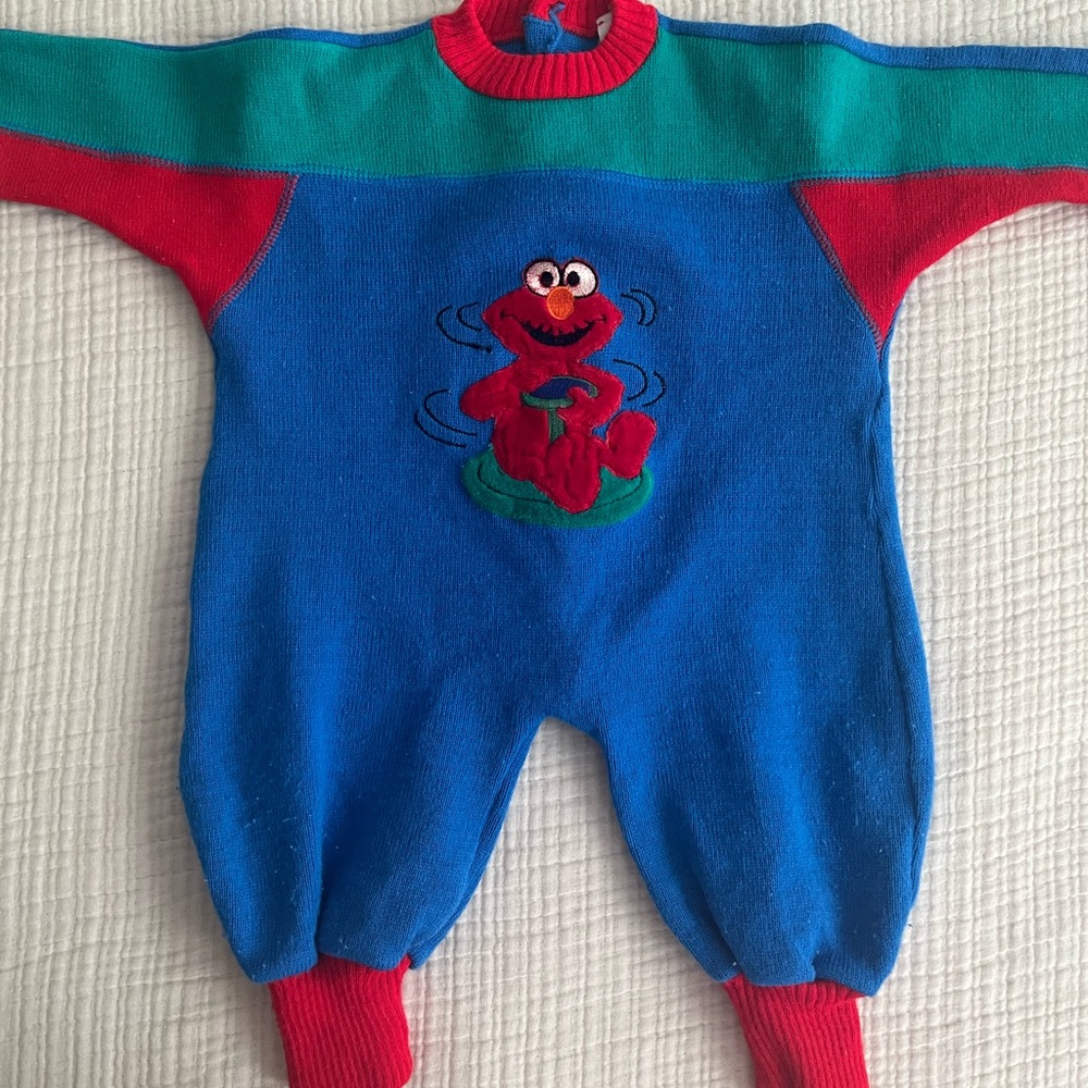 Vintage Sesame Street babies Elmo sweater romper
